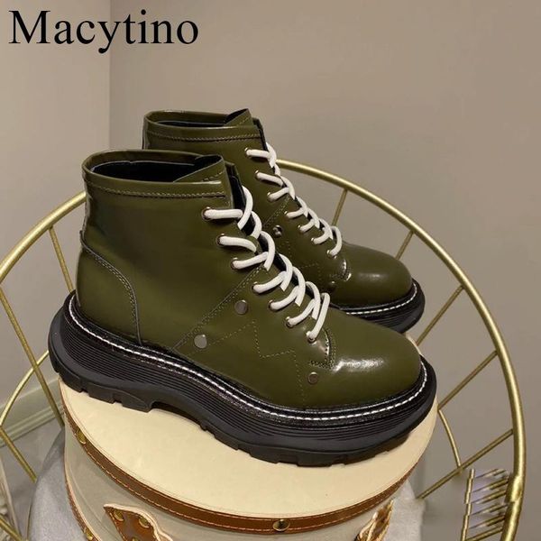 

boots fashion design women ankle thick bottom short booties lace-up platform shoes woman military autumn botas mujer, Black