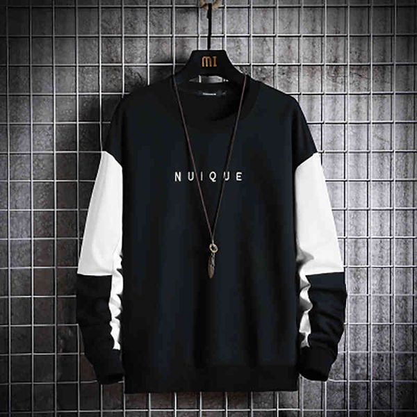 

fashion men hoodies casual harajuku mens sweatshirt slim long sleeve male streetwear patchwork pullovers autumn spring wearing y0319, Black