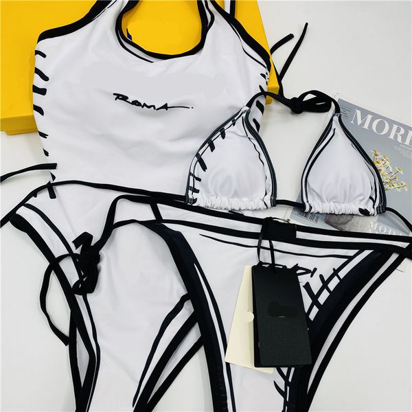

designer fe summer fashion high-end strap beach bikini women's swimwear classic letter print swimsuit vacation adjustable elastic femal, White;black