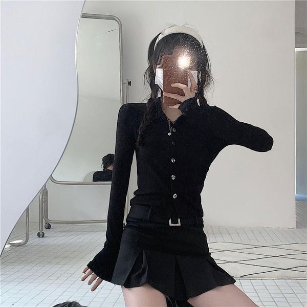 

skirts plaid skirt female summer short 2021 design pleated high waist thin a-line, Black