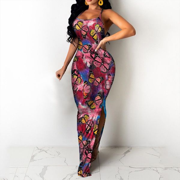 

sling floral long women dresses backless summer bodycon vest v neck clubwear evening party vestido ll4, Black;gray