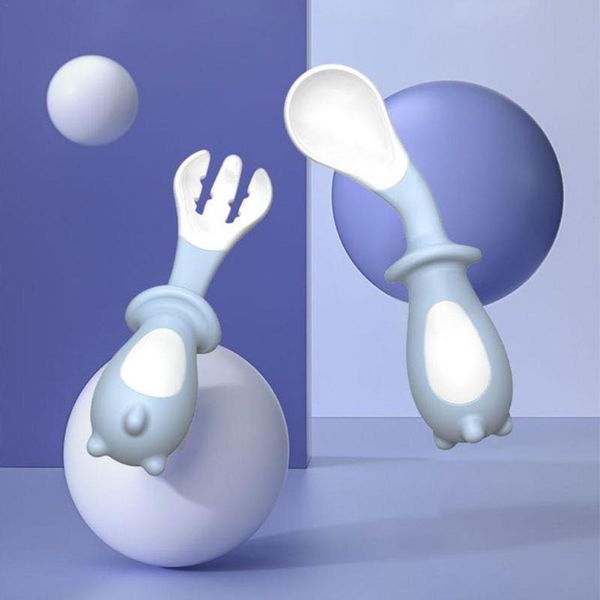 

2pcs/set baby silicone spoon bendable soft fork tableware waterproof non-slip crockery feeding tools cups, dishes & utensils