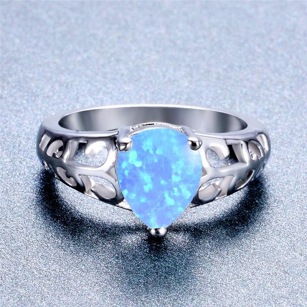 

wedding rings unique style female white blue opal stone ring silver color water drop finger vintage engagement for women, Slivery;golden