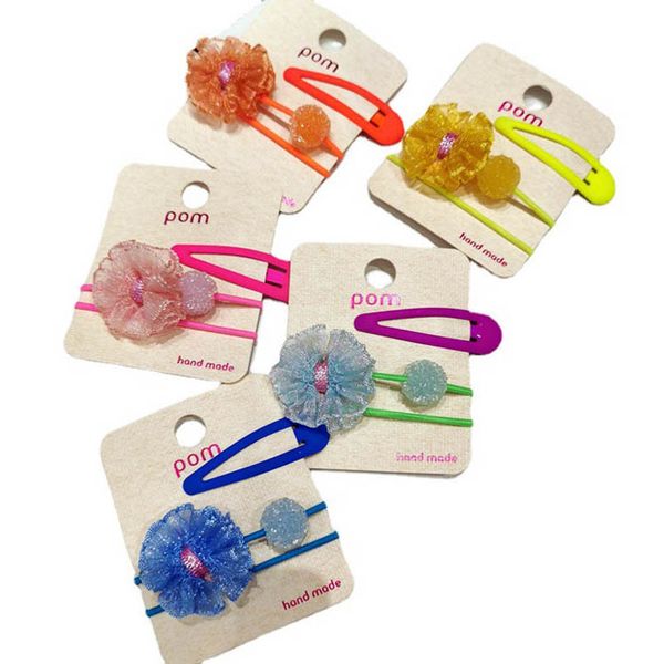 

girls hair accessories hairclips bb clip barrettes clips candy ball lace baby child ring head rope d3219, Slivery;white