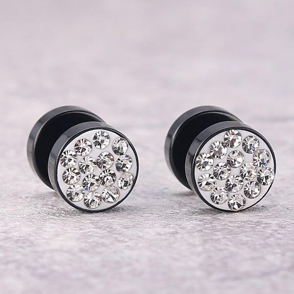 

1pair fashion punk wind full stud earrings titanium steel bar street hipster dumbbell stainless, Golden;silver
