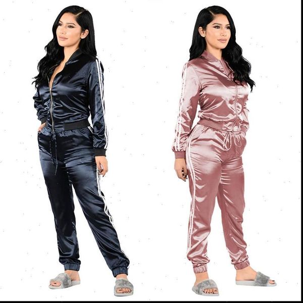 

satin two piece set womenpant tracksuit elegant and jogging suit spring clothing casual sweat suits fitness outfits, White