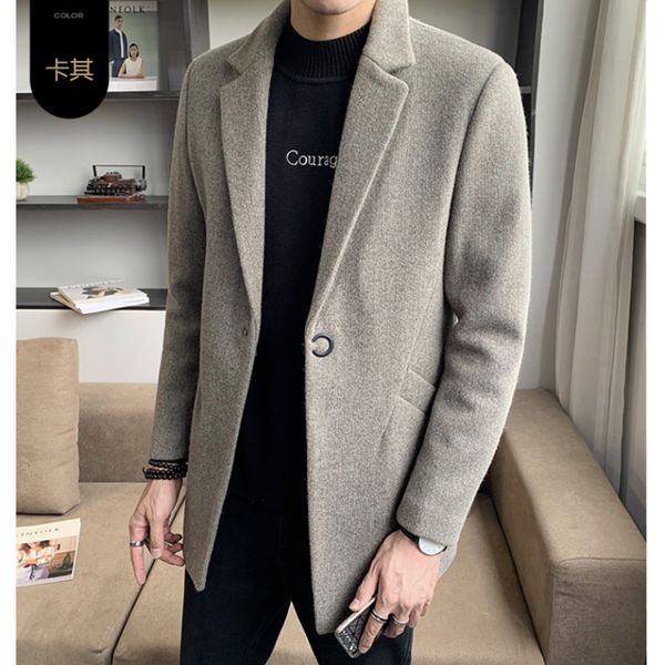 

2021 new style winter woolen coat men/male slim fit long slim fit casual woolentrench coat black khaki m-4xl