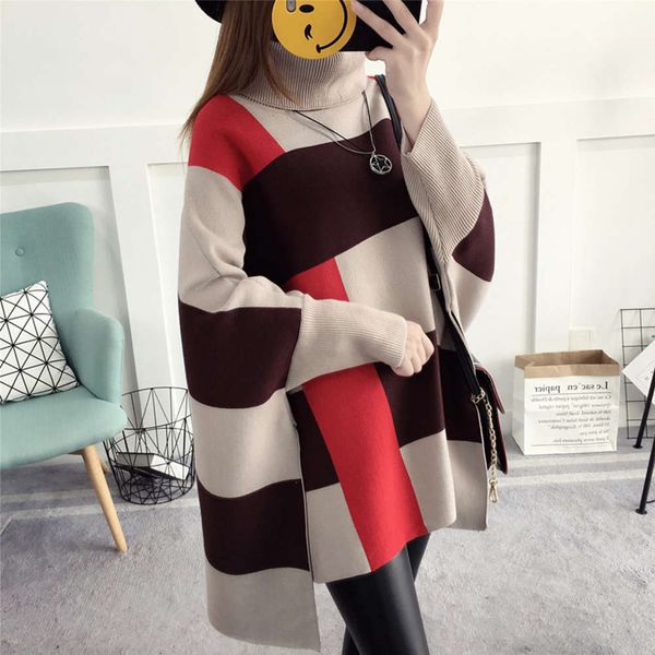 

women's sweaters sweater pullover women's loose cape autumn and winter high collar knitwear korean student fashion clothes 2djp, White;black