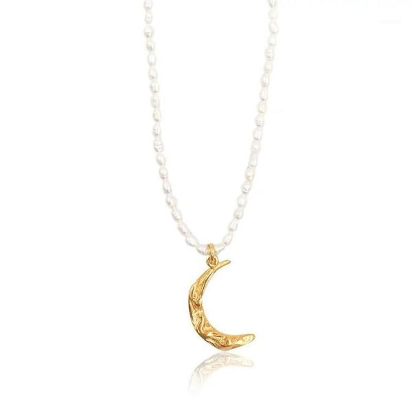 

pendant necklaces fashion pearl fold crescent moon necklace chain coppe1, Silver
