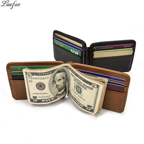 

wallets genuine leather man women money clip real cow short wallet slim coin pocket bifold purse card case, Red;black