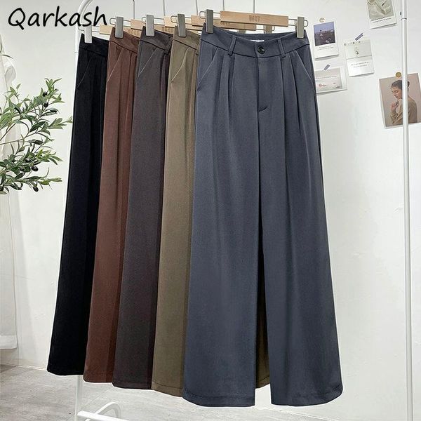 

women's pants & capris casual women solid fitness straight trousers mopping simple all-match button pockets ladies korean style, Black;white