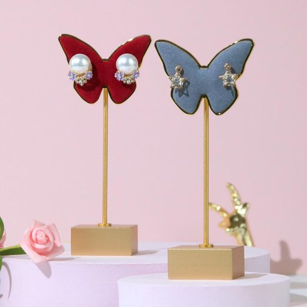 

jewelry pouches, bags fashion earring display stand metal butterfly earrings holder shelf rack bracket, Pink;blue