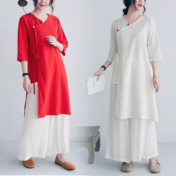 

linen yoga set sweatshirt+pant chinese traditional loose women tai chi meditation jogger fitness workout casual sport suit outfit