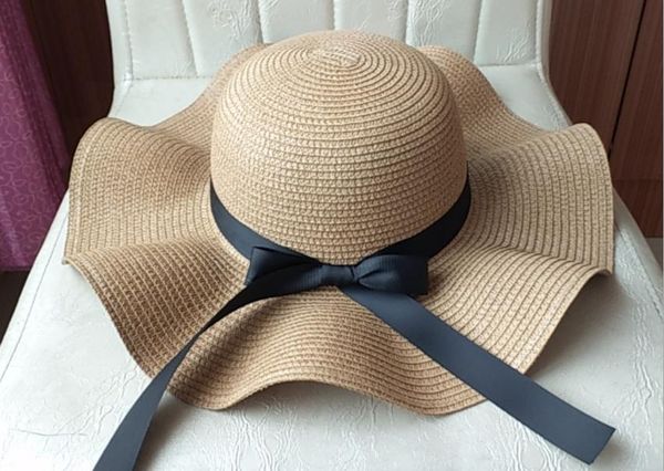 

wide brim hats summer straw hat sunscreen korean women's trend versatile beach sun, Blue;gray