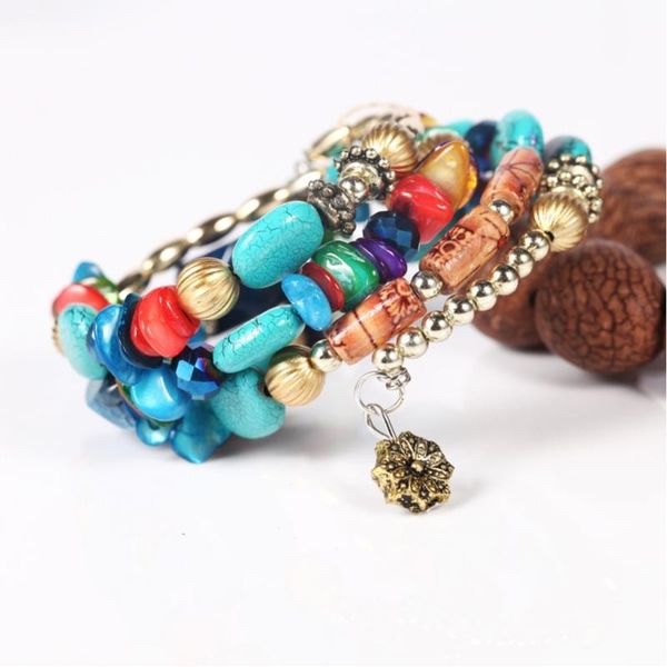 

charm bracelets trendy handmade multilevel bracelet mixed color natural stone bangle ethnic style jewelry gift for women #294120, Golden;silver