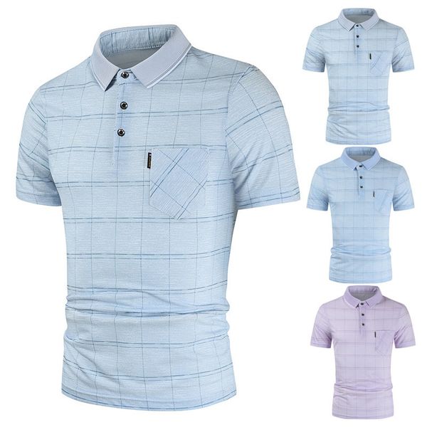 

men's polos summer fashion youth lapel trend stripe pocket, White;black