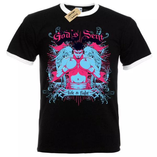 

god's envÃ­o live y camiseta lucha hombre ringer, White;black