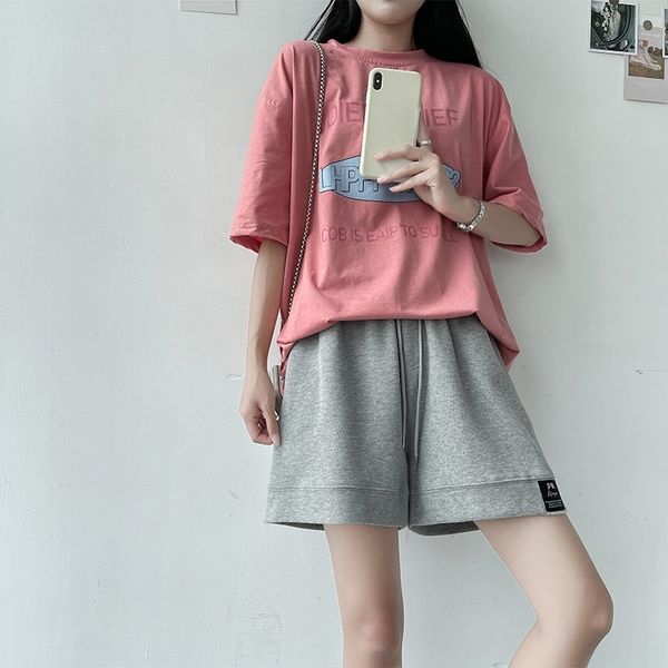 

2021 summer new black standard shorts women's leisure high waist grey 5-point show thin loose wide leg pants