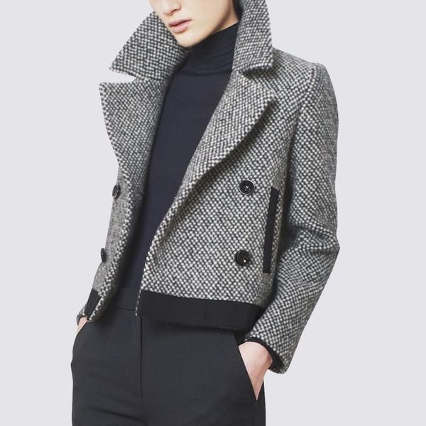 

women's jackets england style double breasted woolen female hit color was thin simple short jacket f2130 dropship, Black;brown
