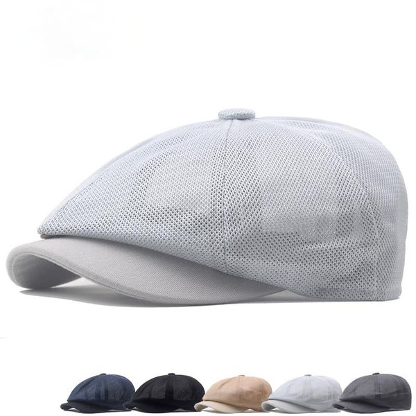 

berets big head mesh thin octagonal hat for men european and american summer advance hats monochrome sboy cap, Blue;gray