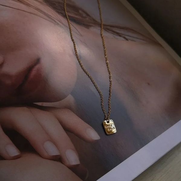

design jewelry 18k gold xiaofang goodluck necklace women's korean version simple small letter pendant titanium steel clavicle chain, Silver