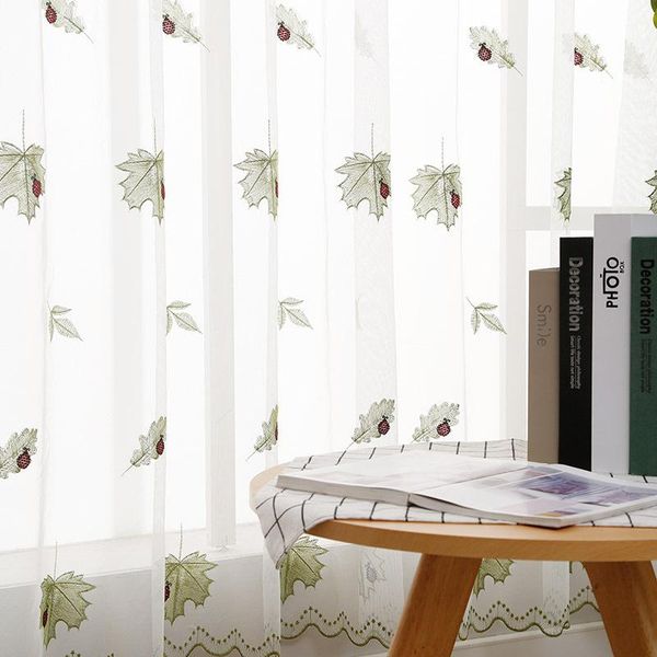 

curtain & drapes pastoral simple style insect embroidered yarn wild tulle bedroom study living room drapes#20