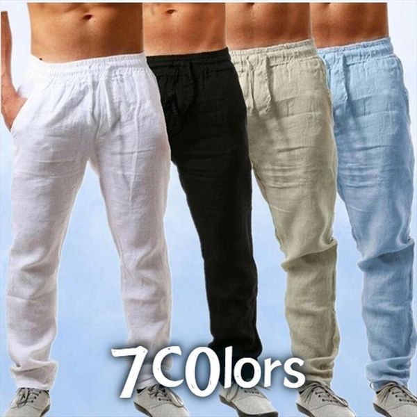 

trousers cotton linen male summer women pant solid color fitness streetwear, Black