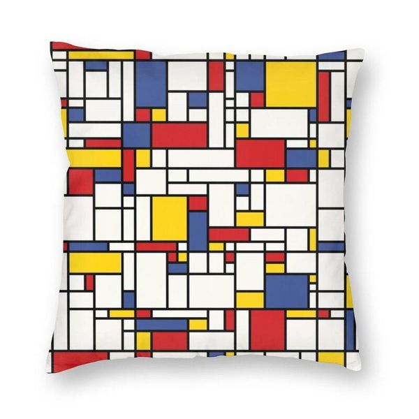 Almofada/travesseiro decorativo Piet Mondrian Abstract Art Red Retângulos azuis Decoração de casos Caso de almofada geométrica para sofá de carro decoração