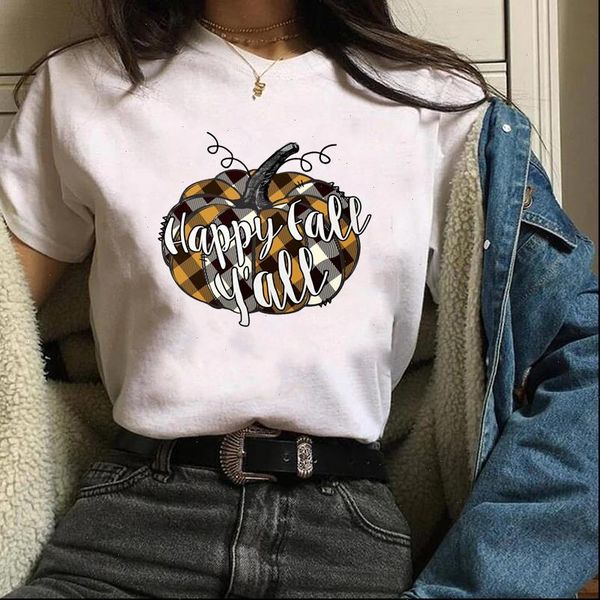 

print graphic cartoon plaid clothing womens t shirts pumpkin thanksgiving autumn halloween tees female, White