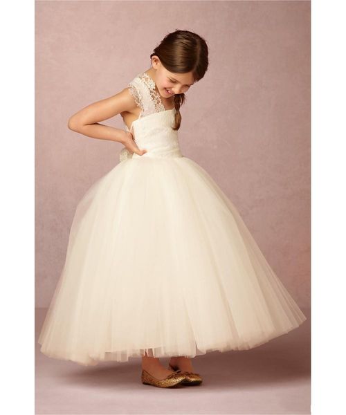 

romantic ball gown flower girl dresses pleats tulle with floral lace fancy girls ivory for birthday party, White;blue