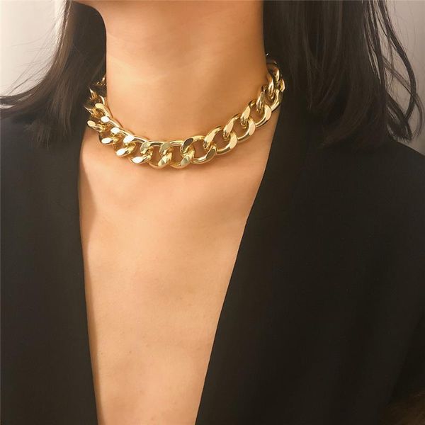 

chains 2021 fashion punk miami cuban necklace collar statement aluminum gold color thick chain women jewelry, Silver