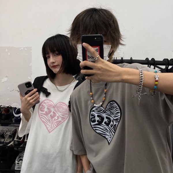 

women's t-shirt loose tees couple clothing summer o-neck short sleeve woman tshirts casual zebra pattern love letter printing ladies, White