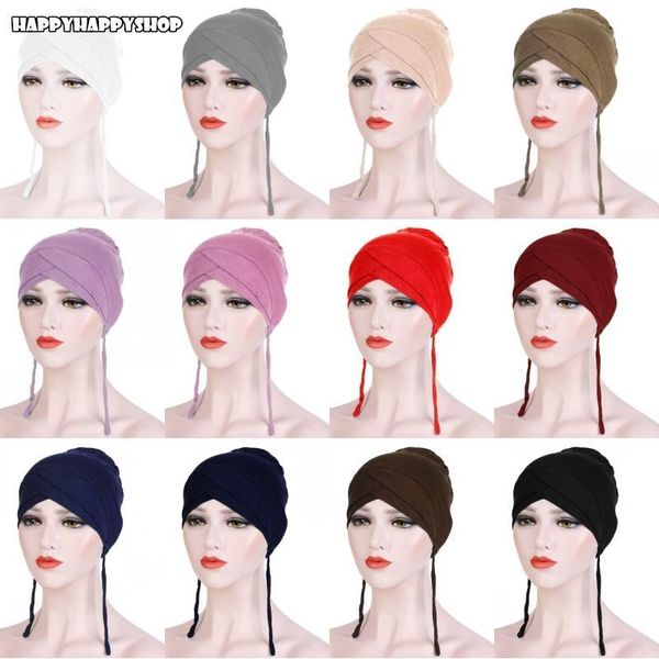 Mütze / Schädelkappen Mode Frauen Chemo Mütze Muslim Islamic Unterscarf Hijab Arabische Indien Instant Stretch Ninja Headscarf Wrap Beanie Bonnet Hut