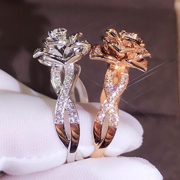 

18k white &rose gold color 3a zircon diamonds rings for women luxury bling jewelry wedding ring anillos mujer fashion party gift cluster, Golden;silver