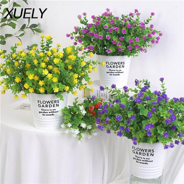 

forks simulation eucalyptus leaves with rose flowers plastic fake plants bonsai potted wedding home decoration flores decorative & wreaths