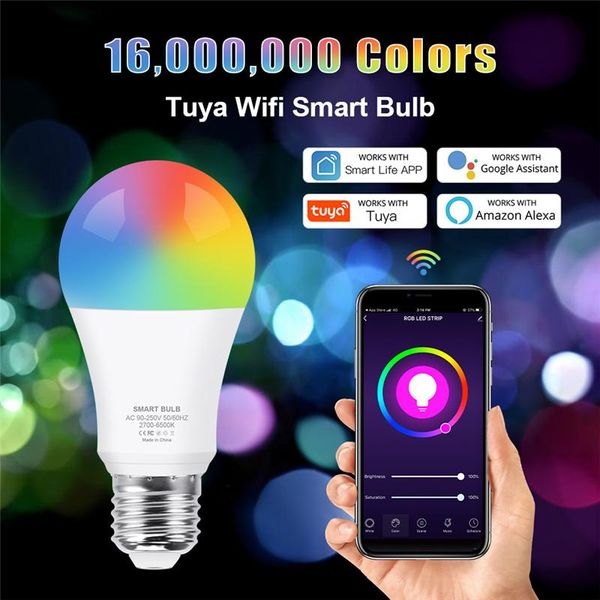

bulbs wifi smart light bulb rgb +white +warm white e27 led tuya life app dimmable voice control work with alexa google home