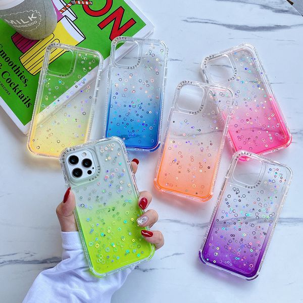 Para iPhone 11 12 Pro Max Phone Capas Quatro Canto Anti-Queda Transparente Gradiente Capa Onda Spot Spot Todaproof Telefone Celular Capa 30pcs