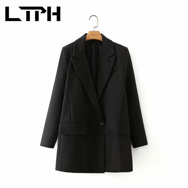

ltph vintage texture coat women blazer black slim jackets business casual double breasted suit blazers autumn winter 210423, White;black