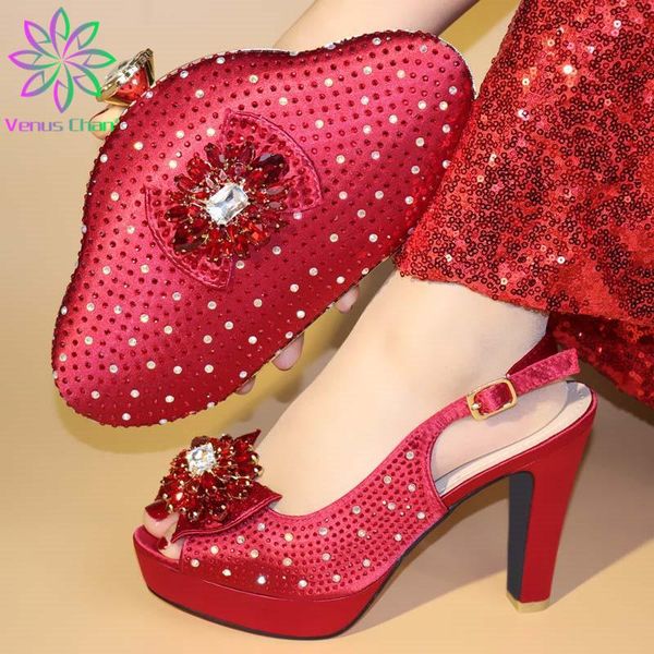 

dress shoes 2021 spring specil style big size african women and evening bag to match decorate with rhinestone for party in wine, Black