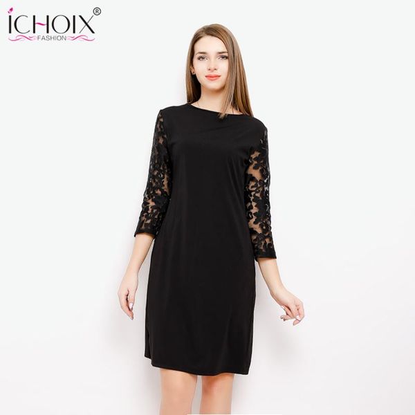

casual dresses 2021 spring women big size dress ladies long sleeve stitching lace fashion plus party black red vestidos -3xl, Black;gray