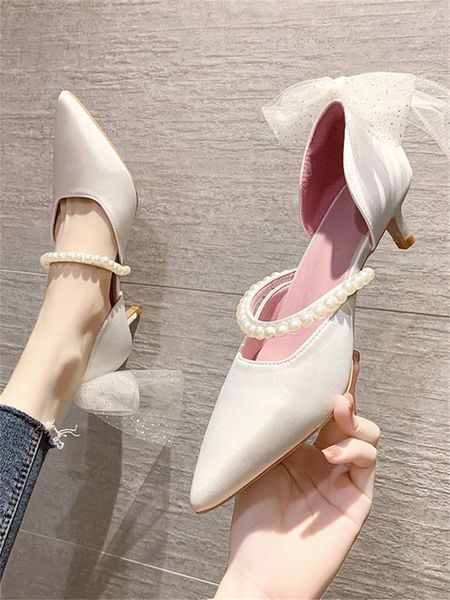 

gold heels women's shoes with spikes brief pumps sandals ladies shallow mouth slip on hollow 2021 lace-up pointed bow sweet afr dress, Black