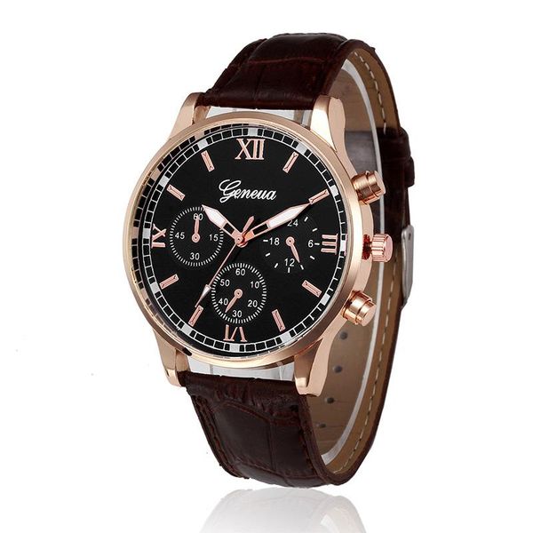 

wristwatches luxury men's business watch roman scale alloy dial high-quality genuine leather strap waterproof casual quartz, Slivery;brown