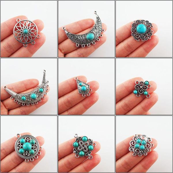 

charms fashion turquoise stone connectors flower moon round tibetan silver plated pendants retro, Bronze;silver