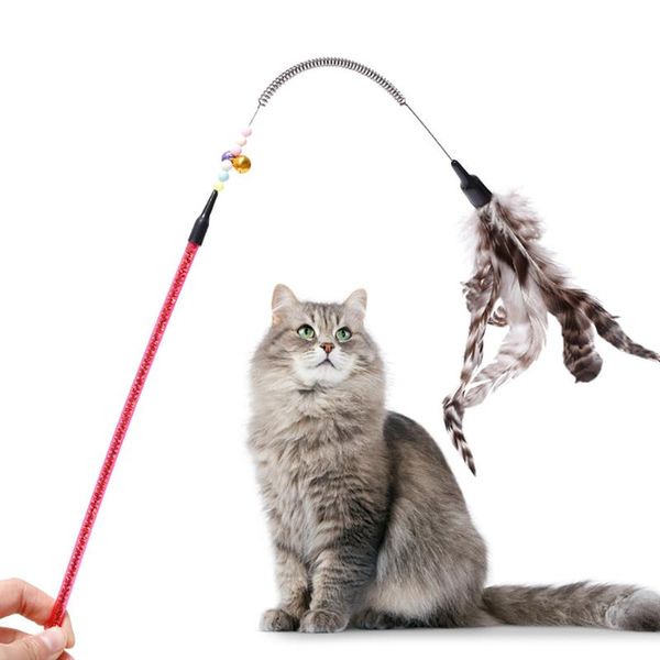 

cat toys 1pcs random color teaser wand creative spring bell funny feather toy training play accessories