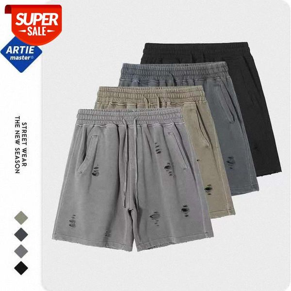 

artle retro wash water make old dyed shorts #n54d, Black