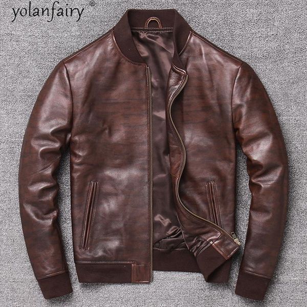 

men's leather & faux motorcycle jacket men short 100% sheepskin coat vintage plus size jackets 5xl spring 2021 chaquetas hombre pph5004, Black
