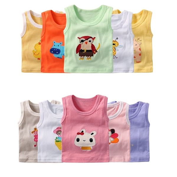 5 adet / paket Erkek Bebek Tops Kolsuz Kızlar Yelek Tankları Yenidoğan Fanila Çocuk T-shirt Pamuk Tee Gömlek Toddler Giysileri 210413