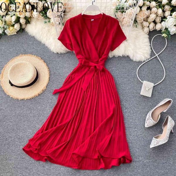 

office lady women dress bandage pleated a-line vestidos summer bow vintage holiday robes long dresses 17143 210415, Black;gray