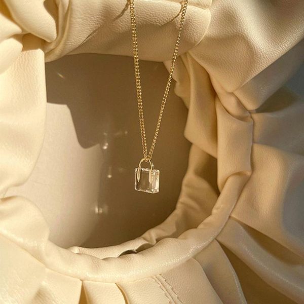 

chains simple small pure and fresh transparent pendant necklace crystal handbag personality female ins senior collarbone chain, Silver
