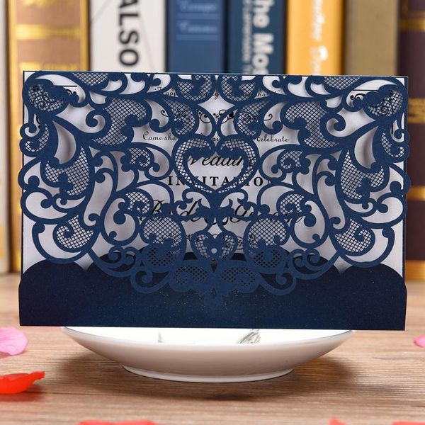 

greeting cards 10pcs blue white gold elegant laser cut wedding party invitation card customize business with inner sheet
